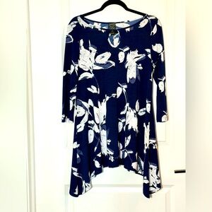 Clara Sun Woo Floral Tunic Top Keyhole Neck High-Low Hem‎ USA Oversized XS